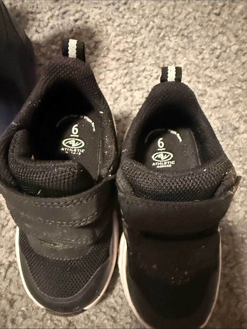 Kids Black Athletic Sneakers with Velcro Straps and rubber boots